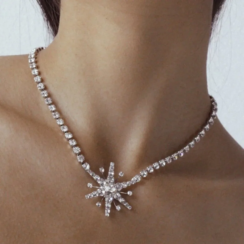 Bohemian Star Rhinestone Necklace Choker Jewelry for Women Tennis Chain Choker - Picture 2 of 5